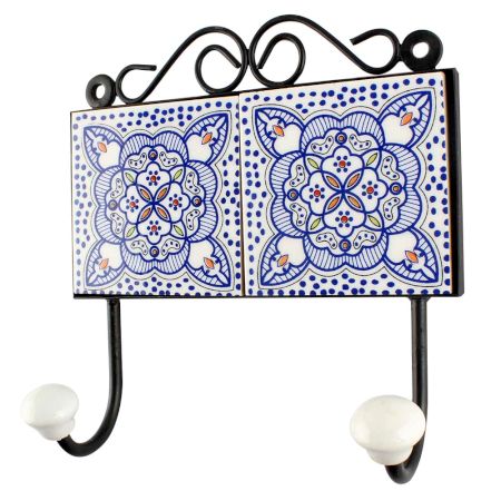Blue Ceramic Floral Tile Hook